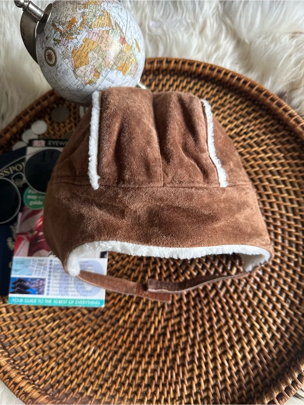 Janie & Jack Kids Brown Leather Suede Trapper Hat with Sherpa Lining 12-18M